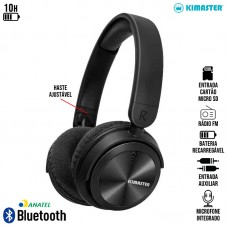 Headphone sem Fio Bluetooth/Aux/Rádio FM/SD Drivers 40mm Ajustável com Microfone Elite K9 Kimaster - Preto